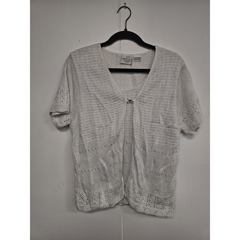 Bentley Sweater Womens Large Short Sleeve Cardigan Knit Open Front Vintage Style